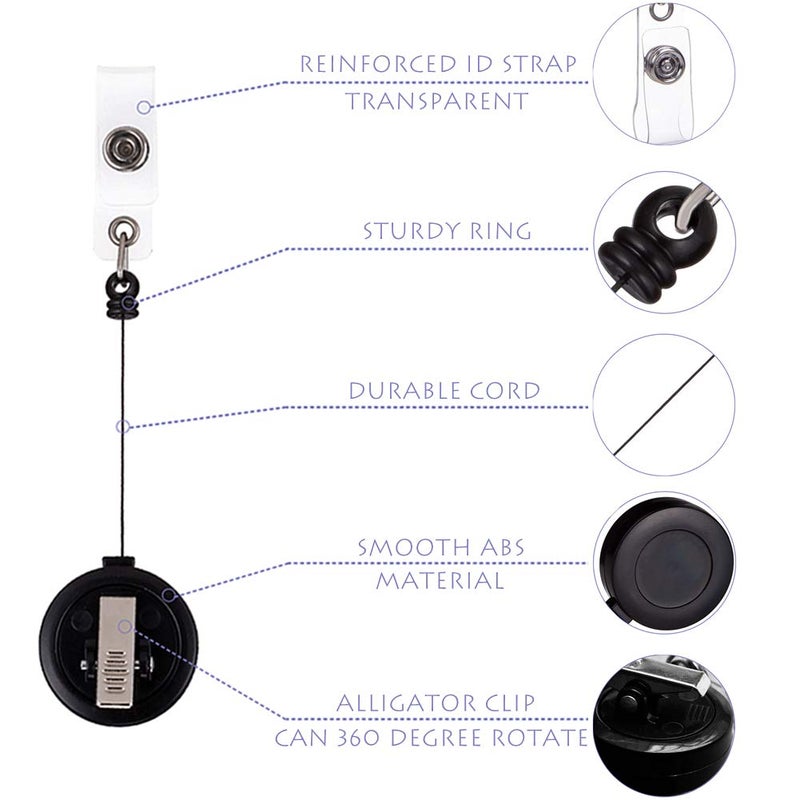 QREEL - 100 Pack - Retractable ID Name Badge Holder Reels with Swivel Alligator Clip (Black  100 Pack) - Image 3